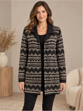 Liz Claiborne Collection Aztec Wool-Blend Long Cardigan – Size L
